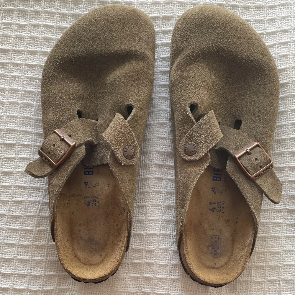 Birkenstock Boston, Suede Slip-On Shoes, Brown, Wide Fit, - Picture 3 of 4
